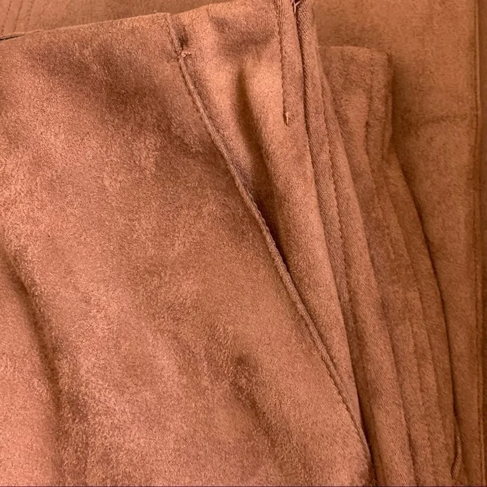 Ulla Popken Faux Suede Seam Detail Stretch Skirt, Gold Brown 20/22